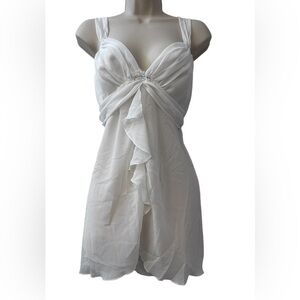 Blossom Intimates White Chiffon Babydoll Dress with Embellished Front XL